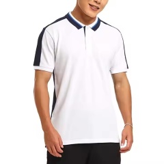 Custom Design Men’s Contrast Panel Active Polo Shirt – White with Navy Side Stripes