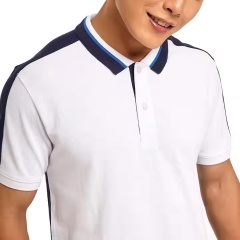 Custom Design Men’s Contrast Panel Active Polo Shirt – White with Navy Side Stripes