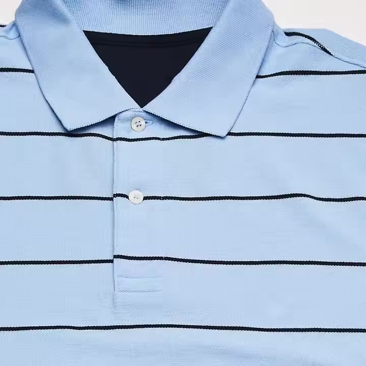 Customized Men’s Light Blue Horizontal Stripe Performance Polo Shirt