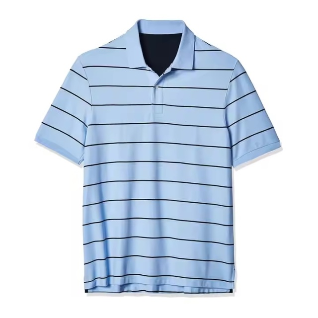 Customized Men’s Light Blue Horizontal Stripe Performance Polo Shirt