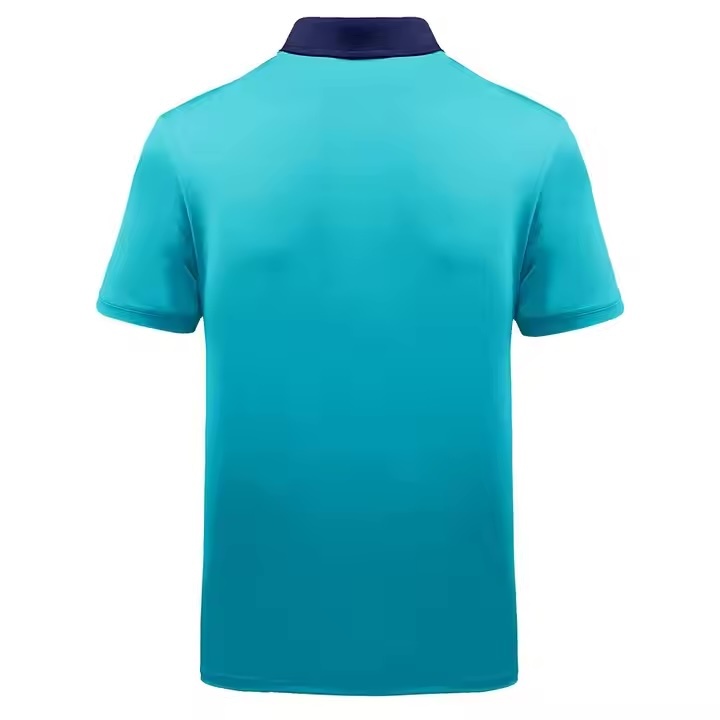 Customized Men’s Two-Tone Geometric Panel Polo Shirt – Aqua & Navy Blue