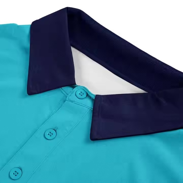Customized Men’s Two-Tone Geometric Panel Polo Shirt – Aqua & Navy Blue