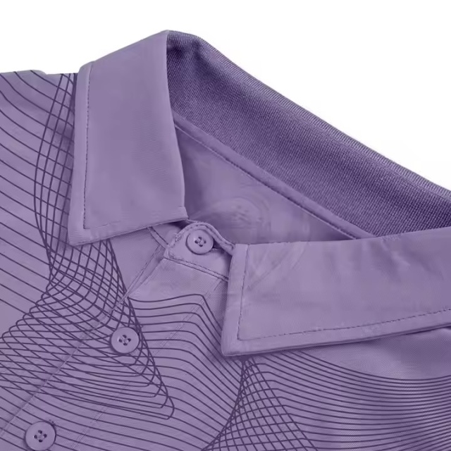Custom Design  Men’s Lavender Tech Polo Shirt – Abstract Wave Line Print