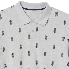 OEM ODM  Men’s Light Grey Polo Shirt – Navy Pineapple Embroidered Pattern