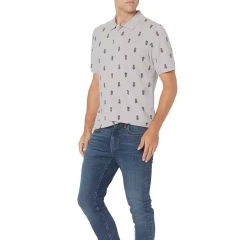 OEM ODM  Men’s Light Grey Polo Shirt – Navy Pineapple Embroidered Pattern