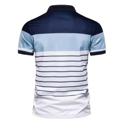 Customized Men’s Colorblock Stripe Polo Shirt – Navy, Sky Blue & White Gradient
