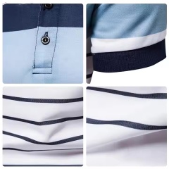 Customized Men’s Colorblock Stripe Polo Shirt – Navy, Sky Blue & White Gradient