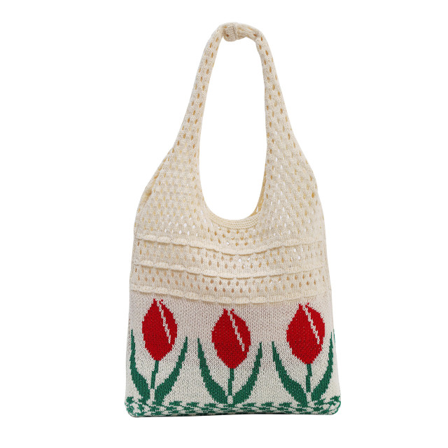 Wholesale Vintage Knit Tulip Pattern Tote Bag