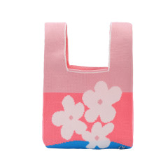 Personalized Pink Floral Knit Tote Bag