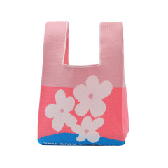 Personalized Pink Floral Knit Tote Bag