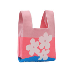 Personalized Pink Floral Knit Tote Bag