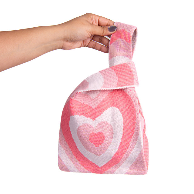 Made-to-order Pink Heart Knit Tote Bag