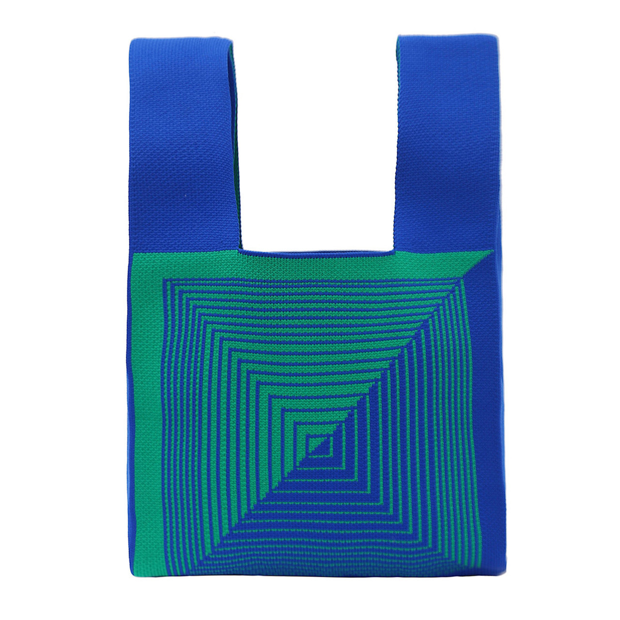 OEM ODM Blue and Green Geometric Knit Tote Bag