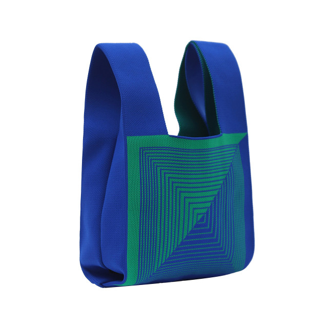 OEM ODM Blue and Green Geometric Knit Tote Bag