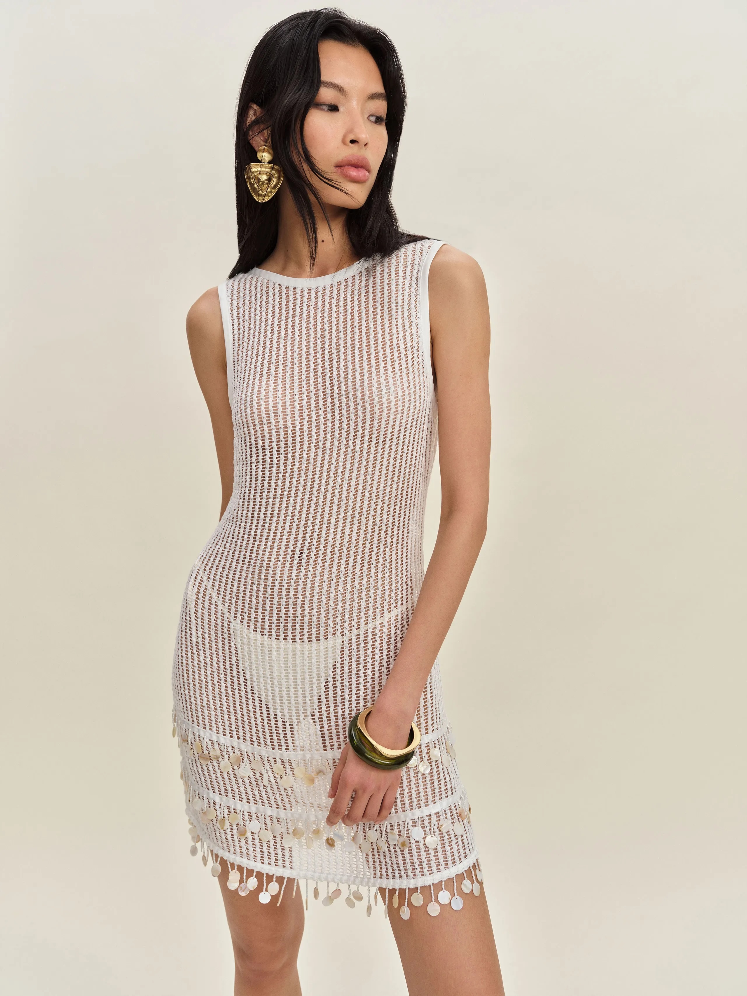 OEM Available Handcrafted Boho Beach Dress with Shell Fringe Details