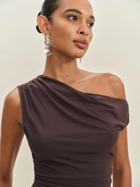 Personalized Asymmetrical One-Shoulder Bodycon Mini Dress – Dark Chocolate Brown