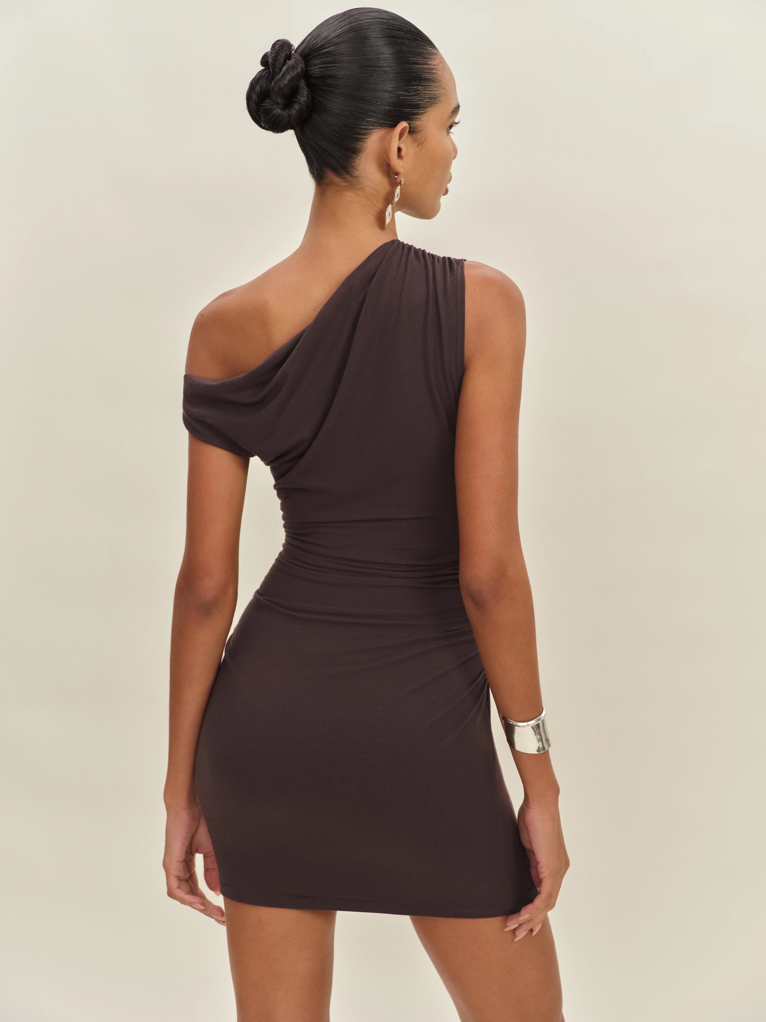 Personalized Asymmetrical One-Shoulder Bodycon Mini Dress – Dark Chocolate Brown