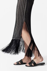 Customized Women's Metallic Knit Fringe Hem Maxi Dress