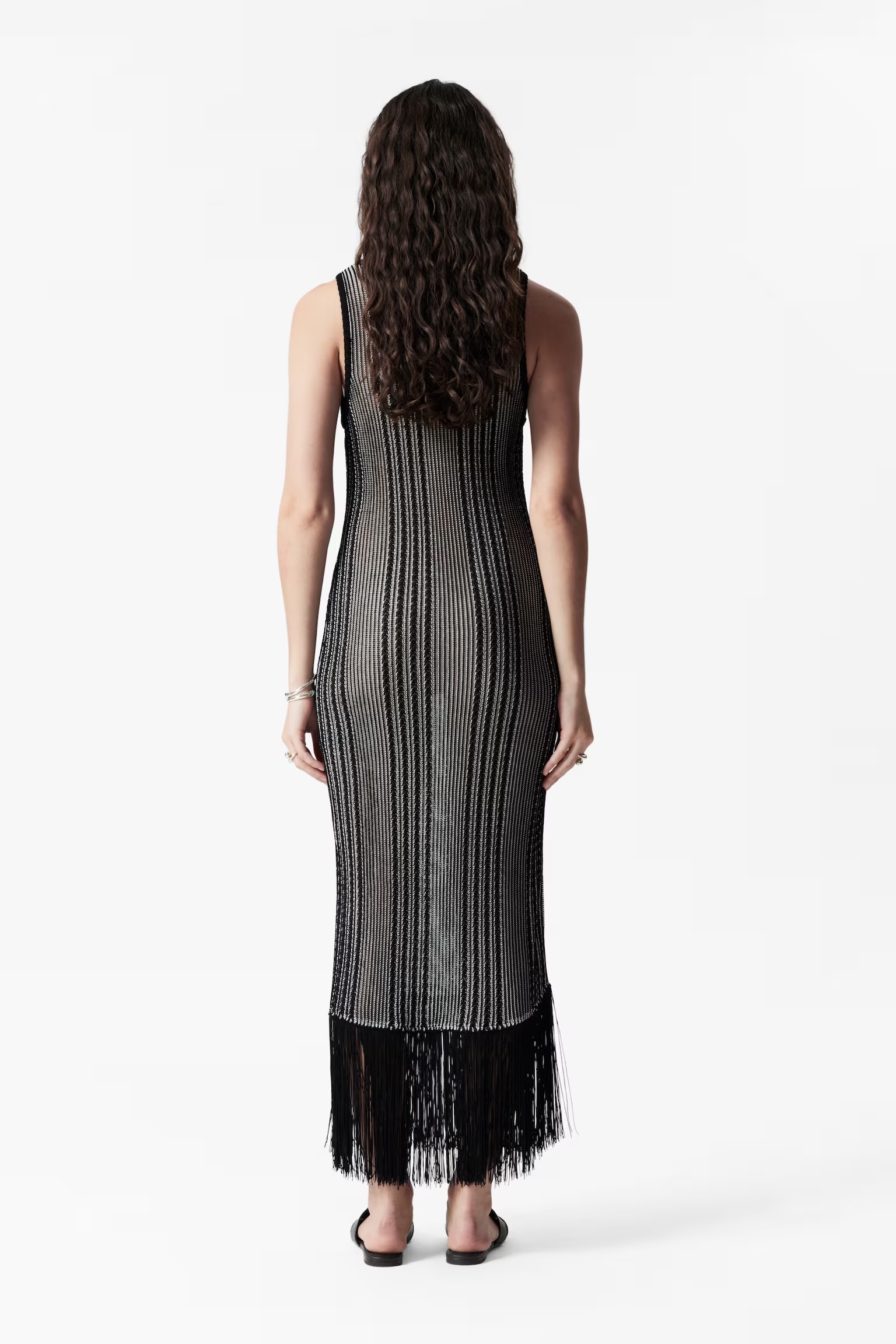 Customized Women's Metallic Knit Fringe Hem Maxi Dress