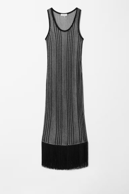 Customized Women's Metallic Knit Fringe Hem Maxi Dress