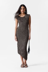 Factory Direct Women’s knit Fringe Asymmetrical Midi Dress