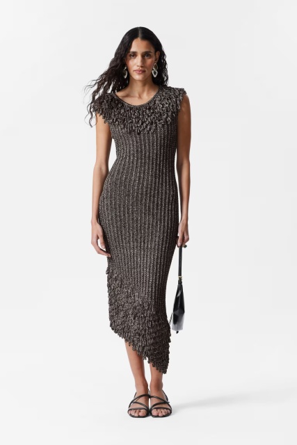 Factory Direct Women’s knit Fringe Asymmetrical Midi Dress