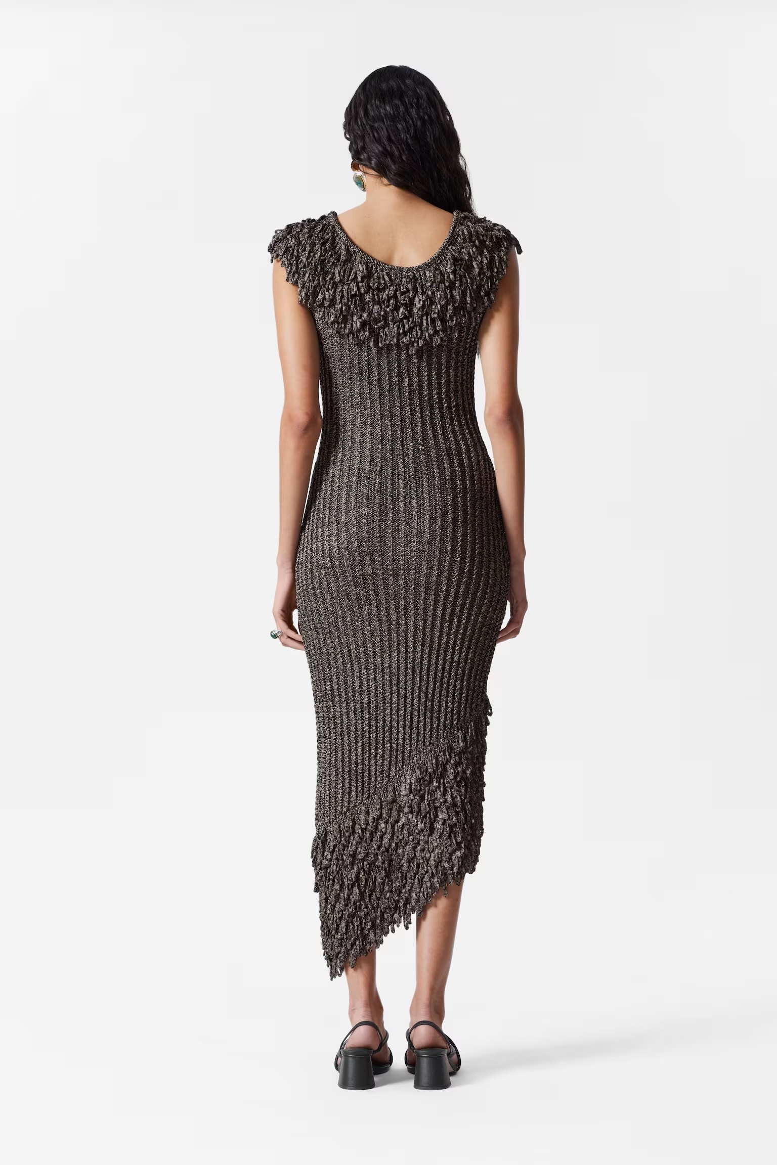 Factory Direct Women’s knit Fringe Asymmetrical Midi Dress