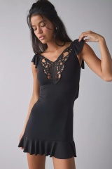 OEM ODM  Lace Detail Ruffle Hem Mini Dress
