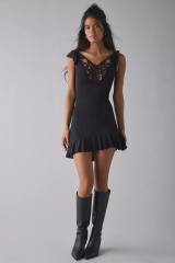 OEM ODM  Lace Detail Ruffle Hem Mini Dress