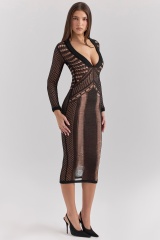 Factory Direct Black Sheer Knit Bodycon Midi Dress