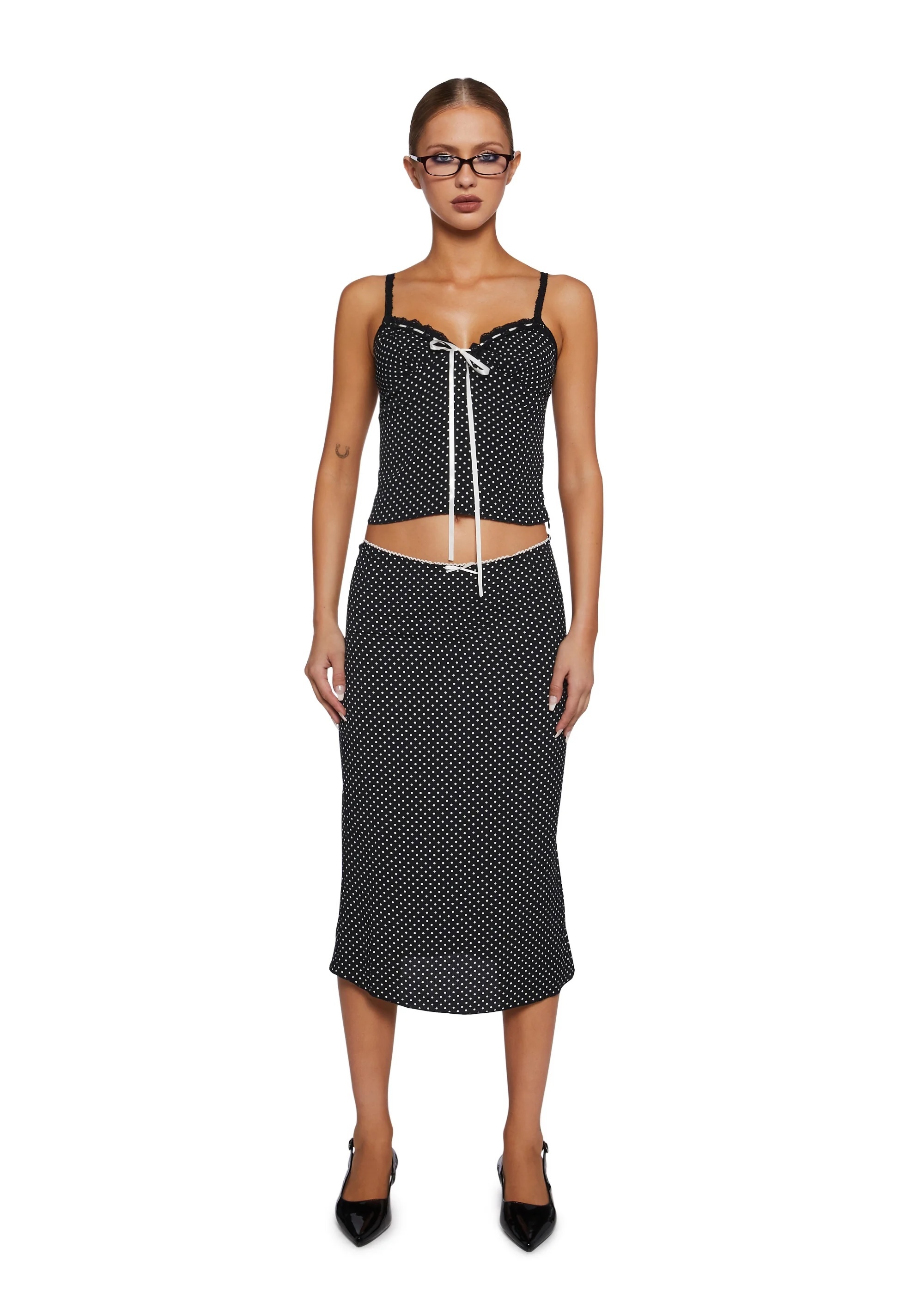 Custom Design  Made-to-order Polka Dot Two-Piece Camisole and Midi Skirt Set