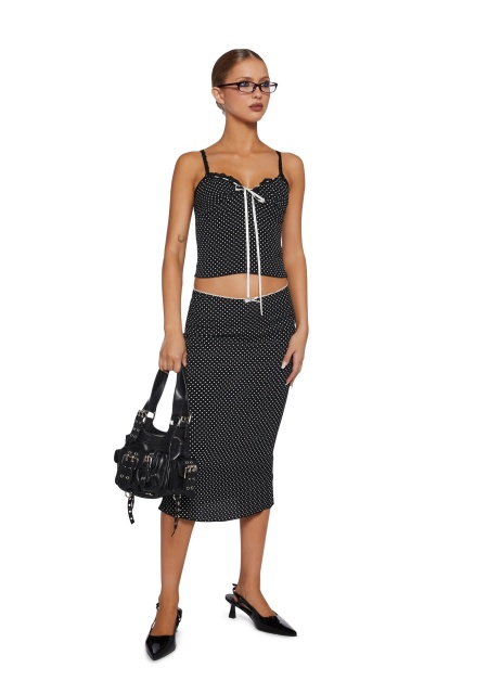 Custom Design  Made-to-order Polka Dot Two-Piece Camisole and Midi Skirt Set