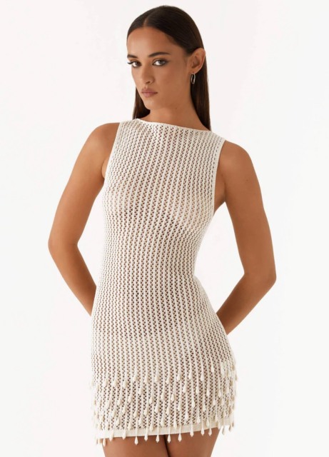 OEM ODM  Sleeveless Crochet Tassel Hem Mini Dress