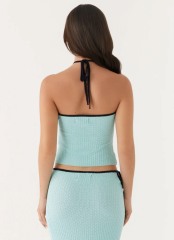 Factory Direct Aqua Textured Knit Halter Top & Midi Skirt Set