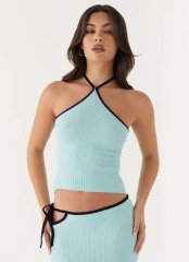 Factory Direct Aqua Textured Knit Halter Top & Midi Skirt Set