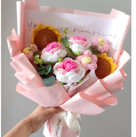 Handmade Crocheted Sunflower & Rose Bouquet