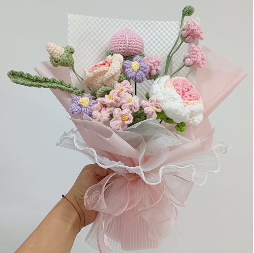 Handmade Crocheted Sunflower & Rose Bouquet