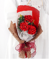 Handmade Crocheted Red Carnation & White Flower Bouquet