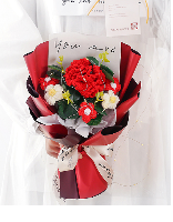 Handmade Crocheted Red Carnation & White Flower Bouquet