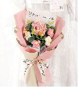 Handmade Crocheted Red Carnation & White Flower Bouquet