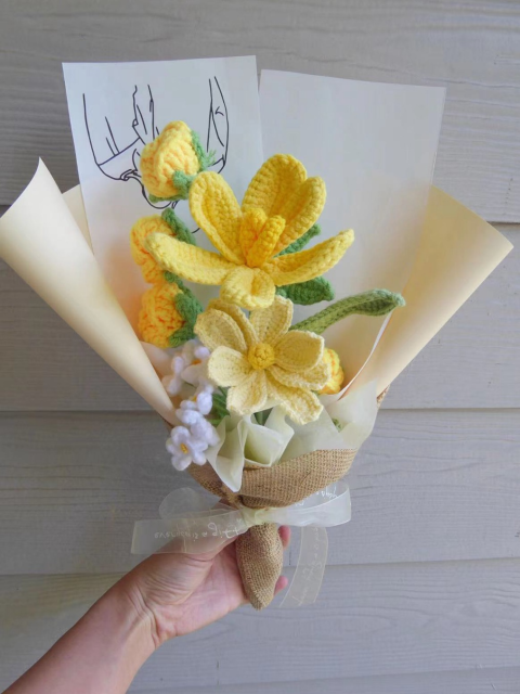 Handmade Yellow Crocheted Flower Bouquet