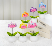 Colorful Handmade Crocheted Flower Plants in Pots