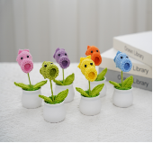 Colorful Handmade Crocheted Flower Plants in Pots