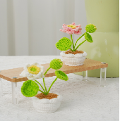 Colorful Handmade Crocheted Flower Plants in Pots