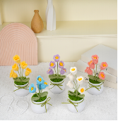 Colorful Handmade Crocheted Flower Plants in Pots