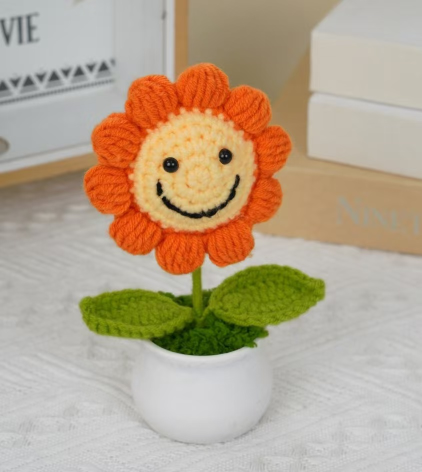 Handmade Crocheted Sunflower Plant in Pot