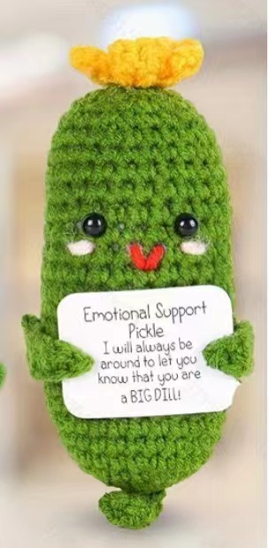 Positive Crocheted Pickle with Motivational Message