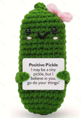 Positive Crocheted Pickle with Motivational Message