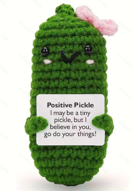 Positive Crocheted Pickle with Motivational Message