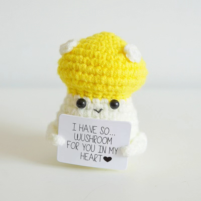 Handmade Crocheted Mushroom with "I Have So... Wuushroom for You" Message